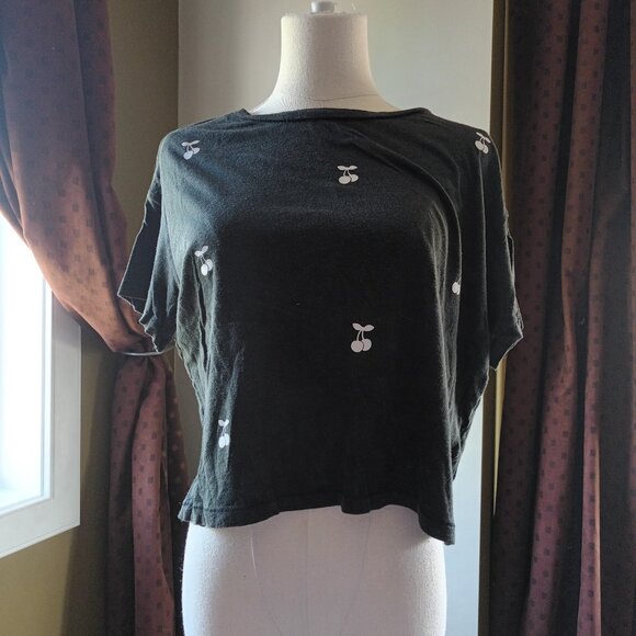 Pink Victoria's Secret - Black Tee with White Fruit Pattern - Picture 1 of 4